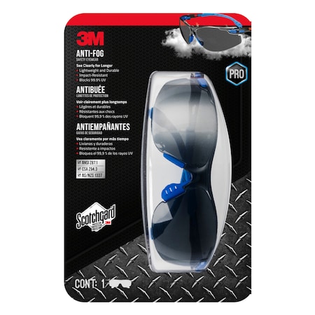 3M 3M Scotchgard Anti-Fog Modern/Sleek Impact-Resistant Safety Glasses Gray Lens Black/Blue Frame 1 pc 47211H1-VDC